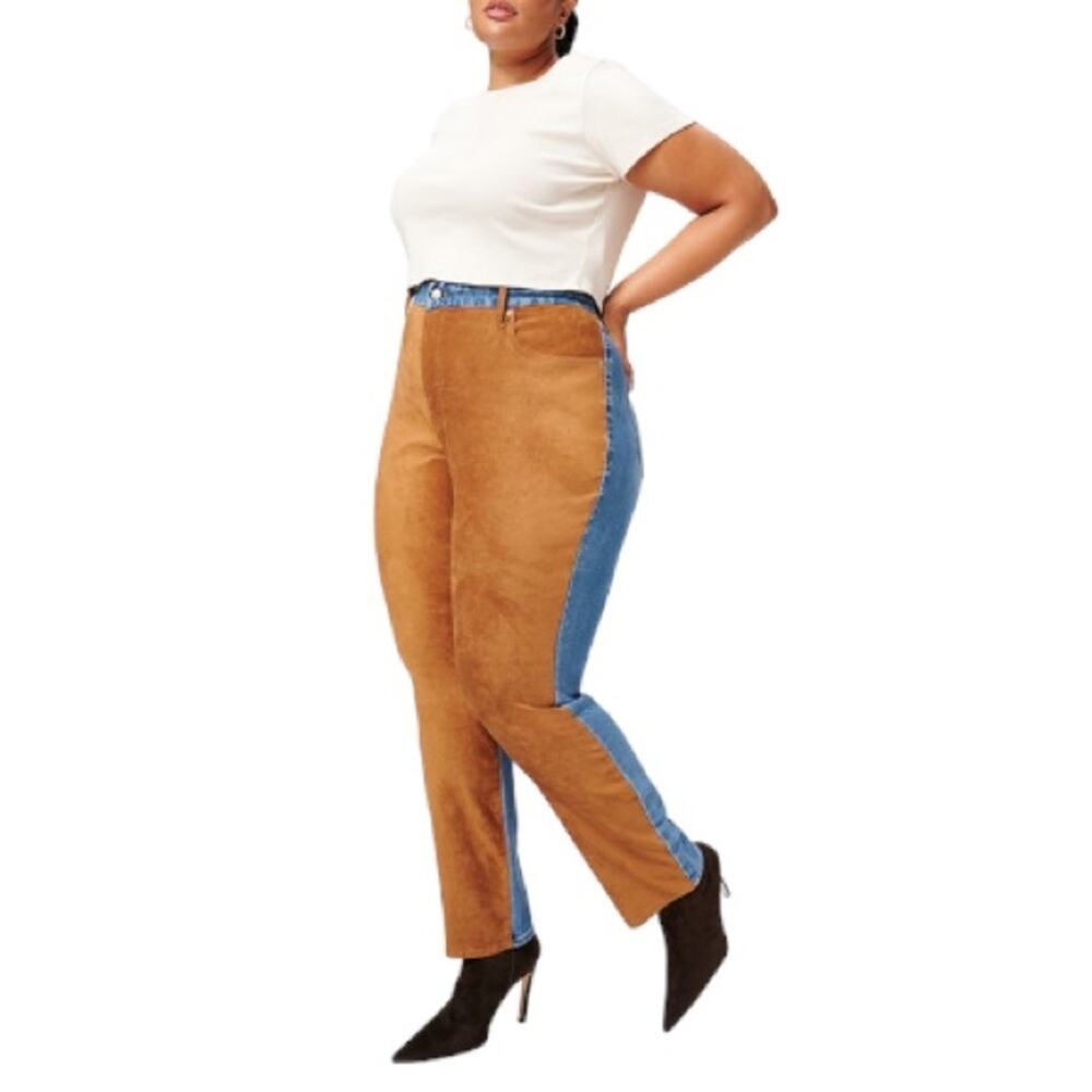 Good American The Icon Mixed Media Faux Suede Jeans Women Size 16